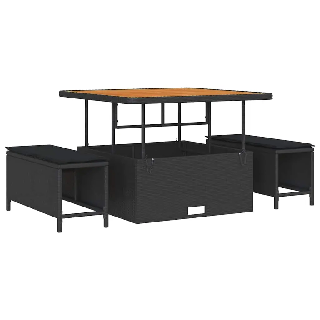 Modular Outdoor Garden Sofa Set 11 Piece Black Poly Rattan with Adjustable Tabletop and Comfy Seat Pads