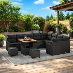 Enhance Your Patio with This 12-Piece Black Garden Sofa Set