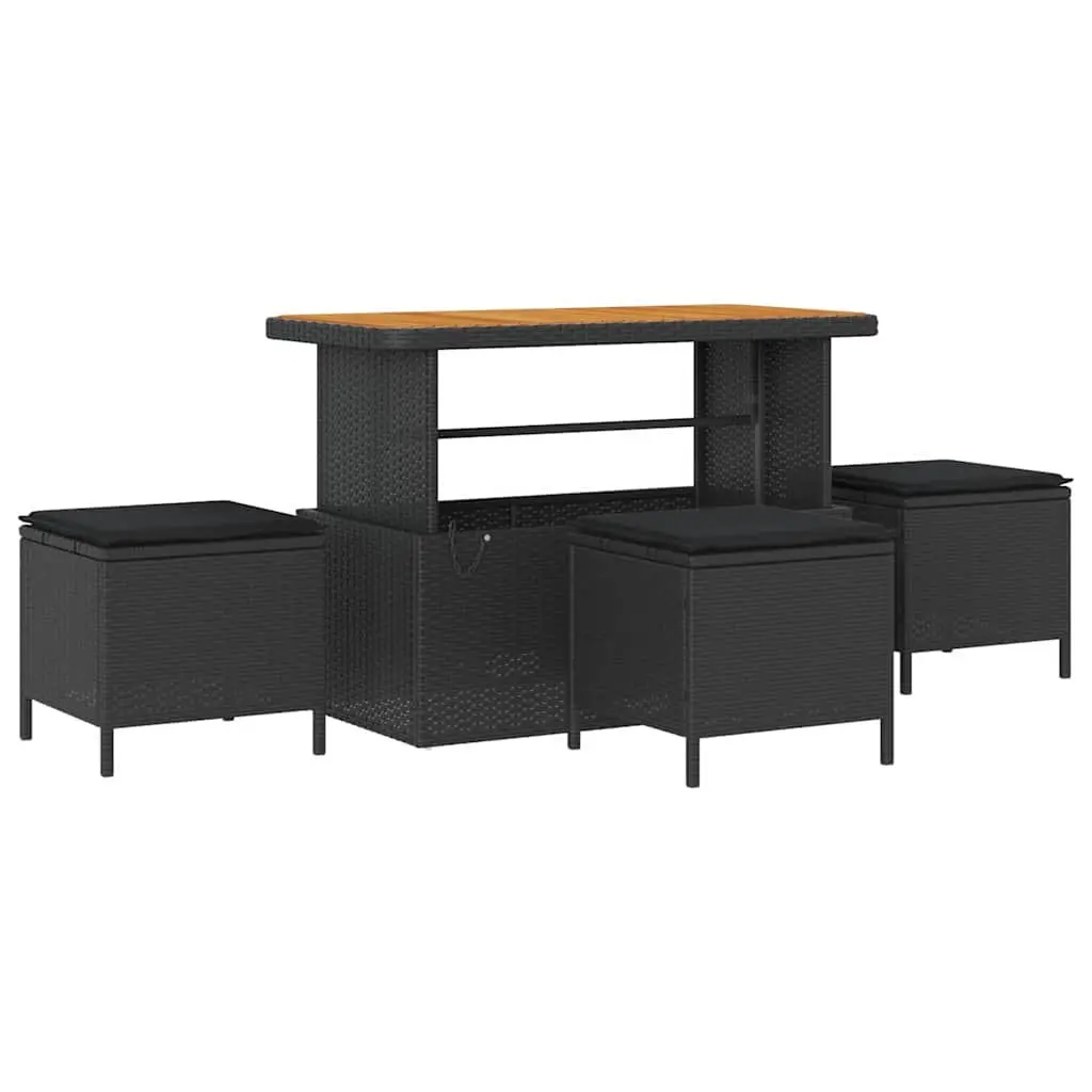 Outdoor Furniture Set 14 Piece Black Poly Rattan Acacia Wood Steel Frame with Cushions