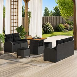 Garden Sofa Set 8 Piece Outdoor Lounge Seating Black Poly Rattan with Cushions