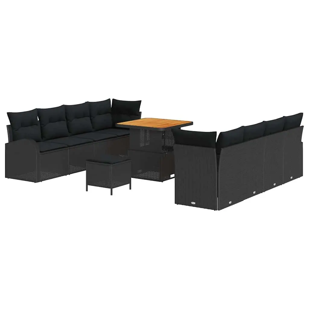 Garden Sofa Set 11 Piece Modular Outdoor Furniture Black Rattan Cushioned Patio Lounge