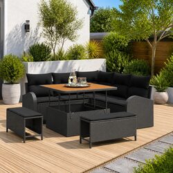 8-Piece Black Modular Sofa Set for Outdoor Living
