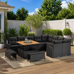 Stylish Black 12-Piece Outdoor Sofa Set with Cushions