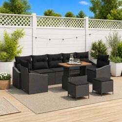Modular Outdoor Garden Sofa Set 10 Pieces Black Poly Rattan with Cushions