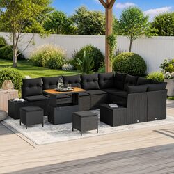 Outdoor Black Rattan Sofa Set 12 Pcs for Stylish Living