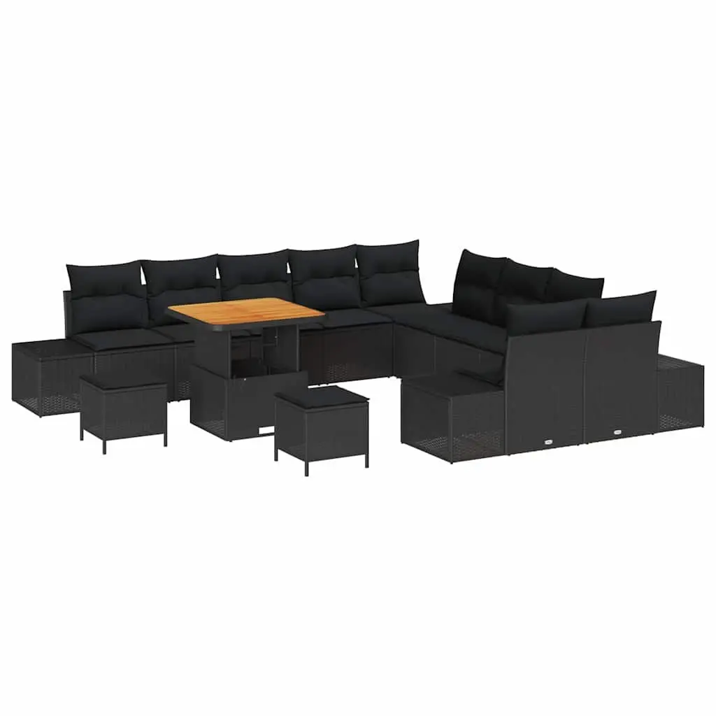 Garden Sofa Set 13 Piece Black Poly Rattan Outdoor Furniture with Cushions Steel Legs