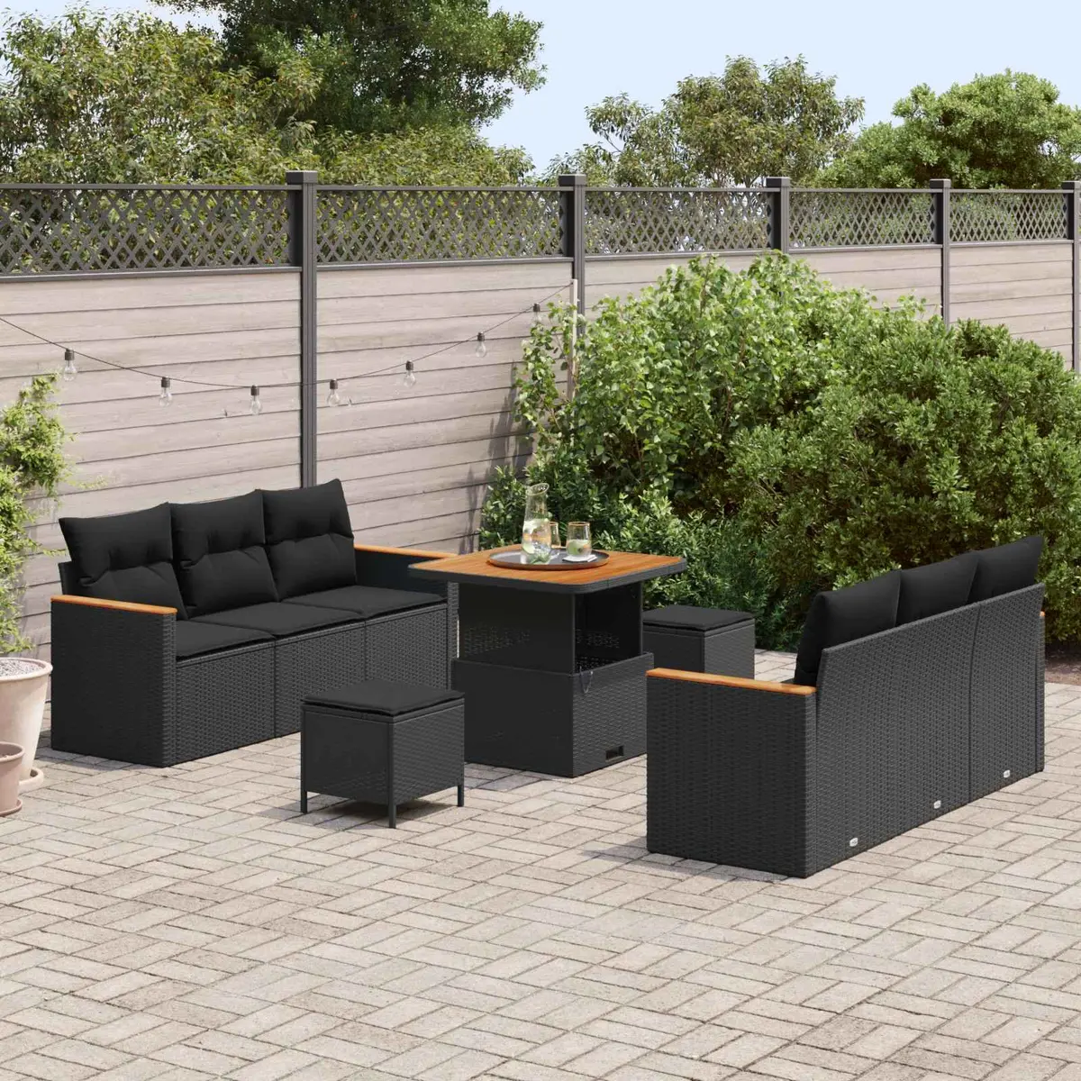 Garden Sofa Set 9 Pieces Outdoor Furniture Black Poly Rattan Modular Patio