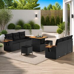 Garden Sofa Set 9 Pieces Outdoor Furniture Poly Rattan Black Modular Patio