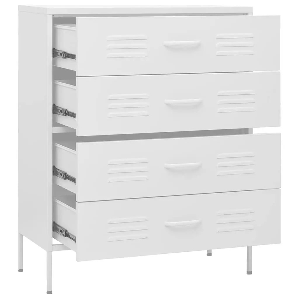 Chest of Drawers White Steel Construction Fully Extendable Drawers