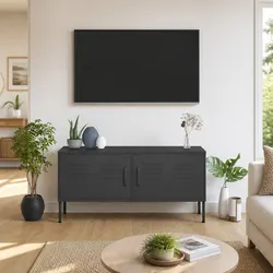 TV Cabinet Anthracite Living Room Storage Unit with Doors Shelves Steel Stand