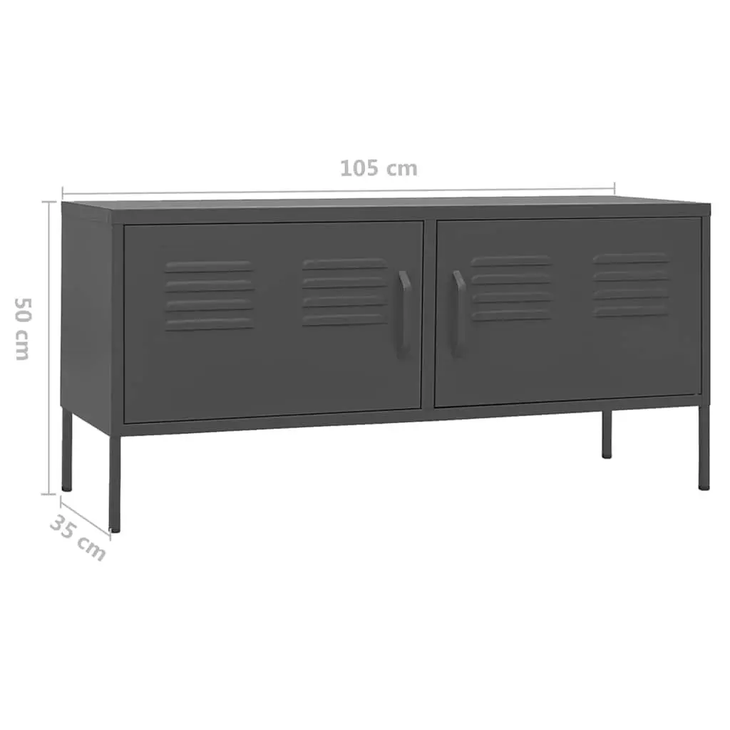 TV Cabinet Anthracite 105cm Steel Frame with Doors Shelves and Cable Organisation