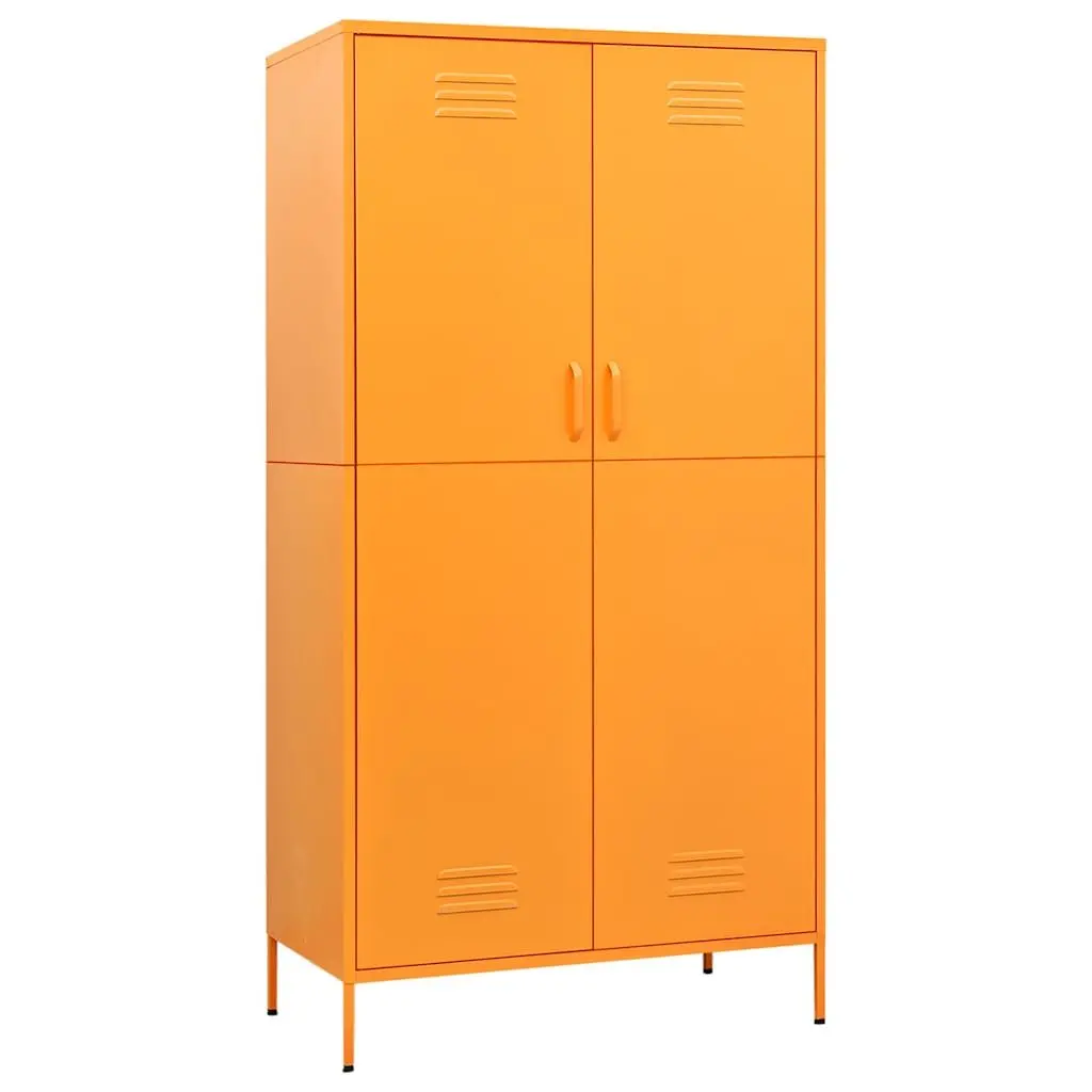 Steel Wardrobe Cabinet 90cm x 50cm x 180cm Yellow with Adjustable Shelves and Hanging Rod