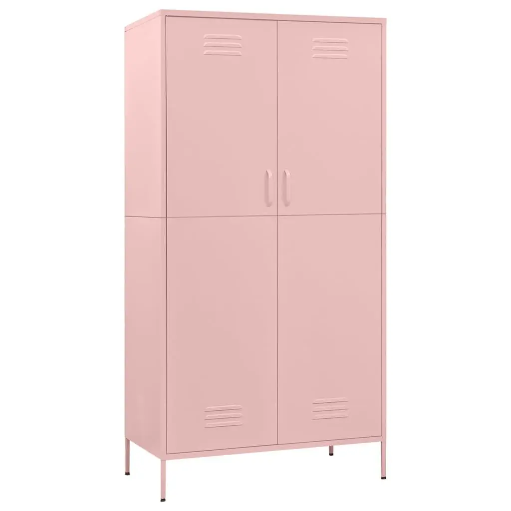 Steel Wardrobe Cabinet 90x50x180cm Pink Adjustable Shelves Large Compartment