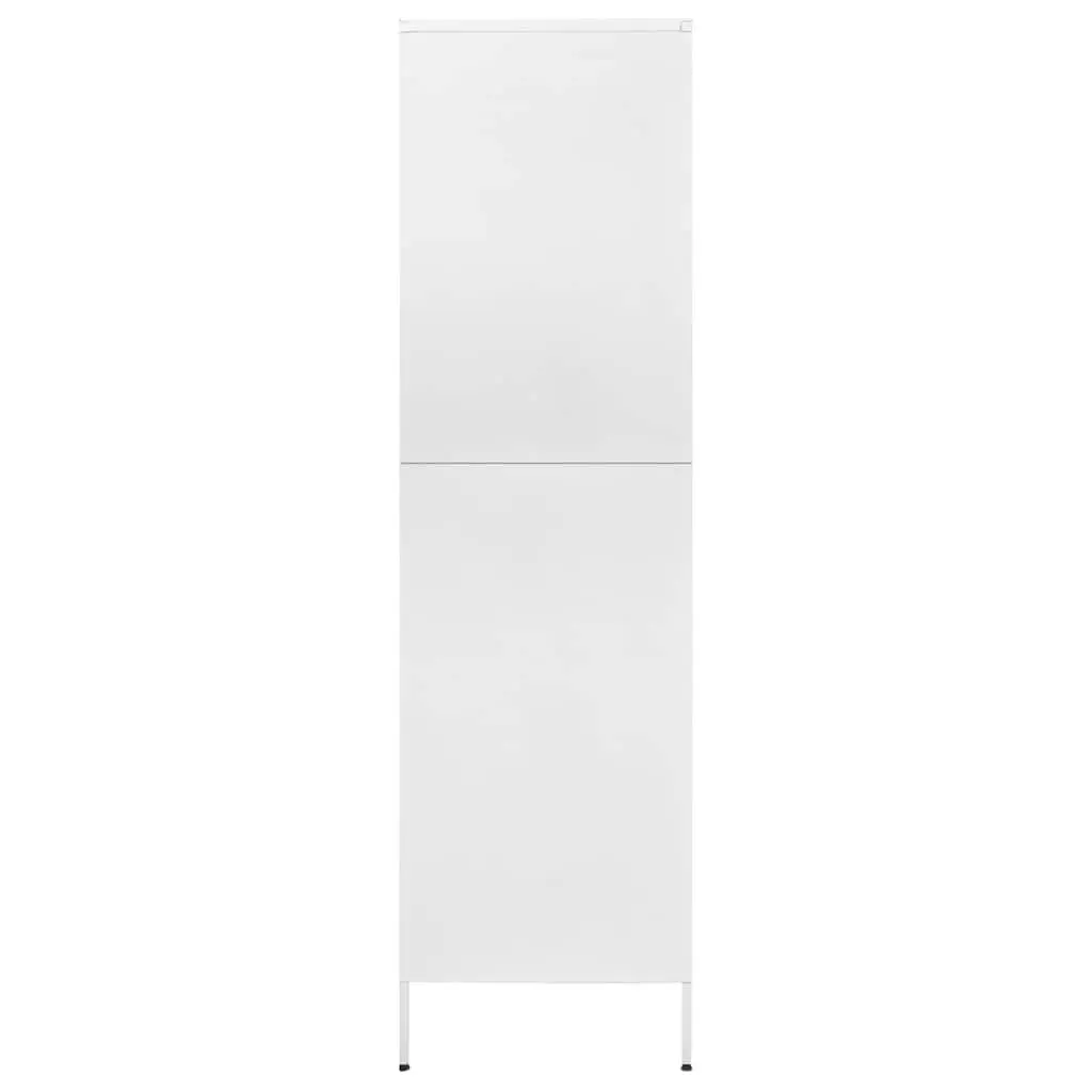 White Steel Wardrobe 90W x 50D x 180H cm 4 Shelves Hanging Rod Storage Cabinet