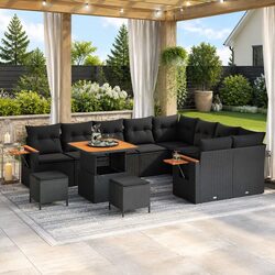 Stylish 12-Piece Black Rattan Sofa Set for Outdoors