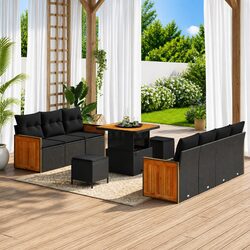 Garden Sofa Set with Cushions 10 Piece Outdoor Seating Black Modern Patio