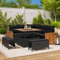 Stylish Black Poly Rattan 8-Piece Outdoor Sofa Set