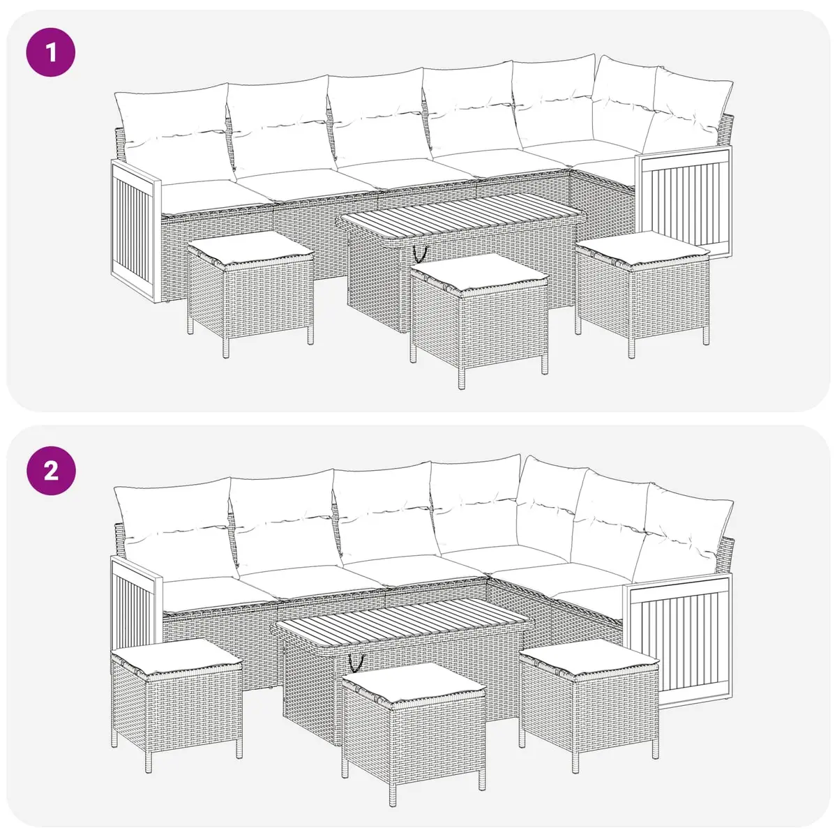 10 Piece Outdoor Sofa Set Black Poly Rattan Removable Cushions Steel Frame