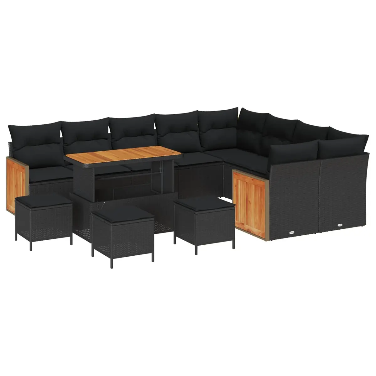 Garden Sofa Set 13-Piece Outdoor Seating Black Poly Rattan Lounge Suite