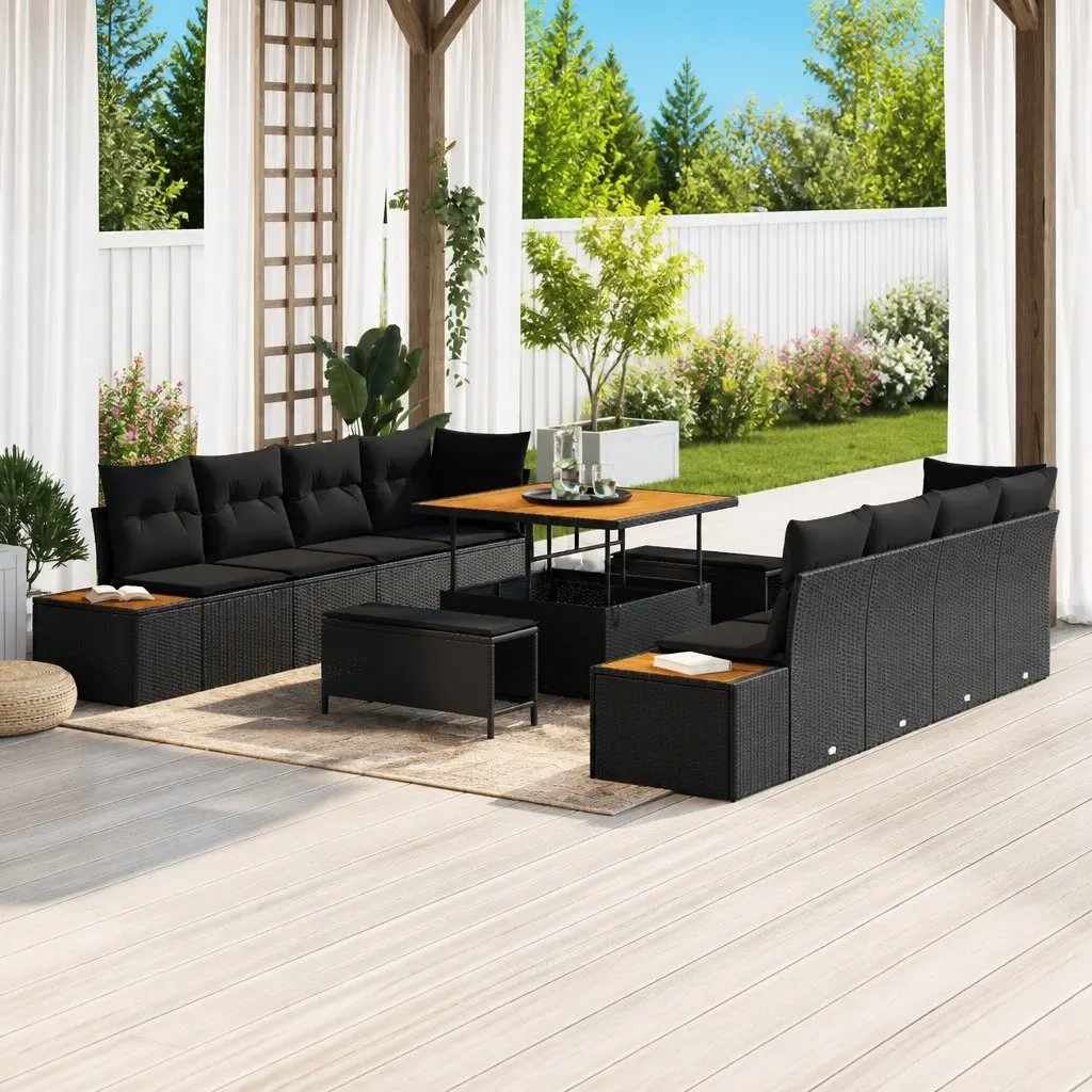 Garden Sofa Set 11 Piece Black Outdoor Seating Furniture Poly Rattan Steel Frame
