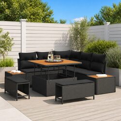 Outdoor Garden Sofa Set 8 Piece Modular Patio Seating Black Rattan Steel Frame