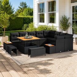 Garden Sofa Set 12-Piece Outdoor Seating with Adjustable Table Black