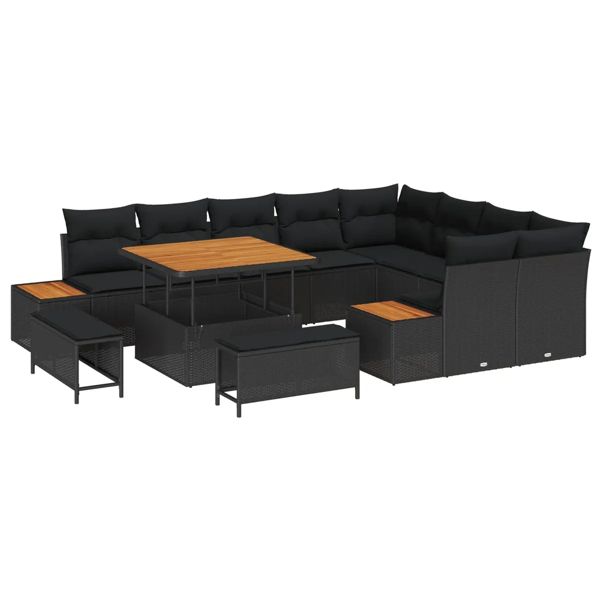 Garden Sofa Set 12 Piece Outdoor Seating with Adjustable Table Black