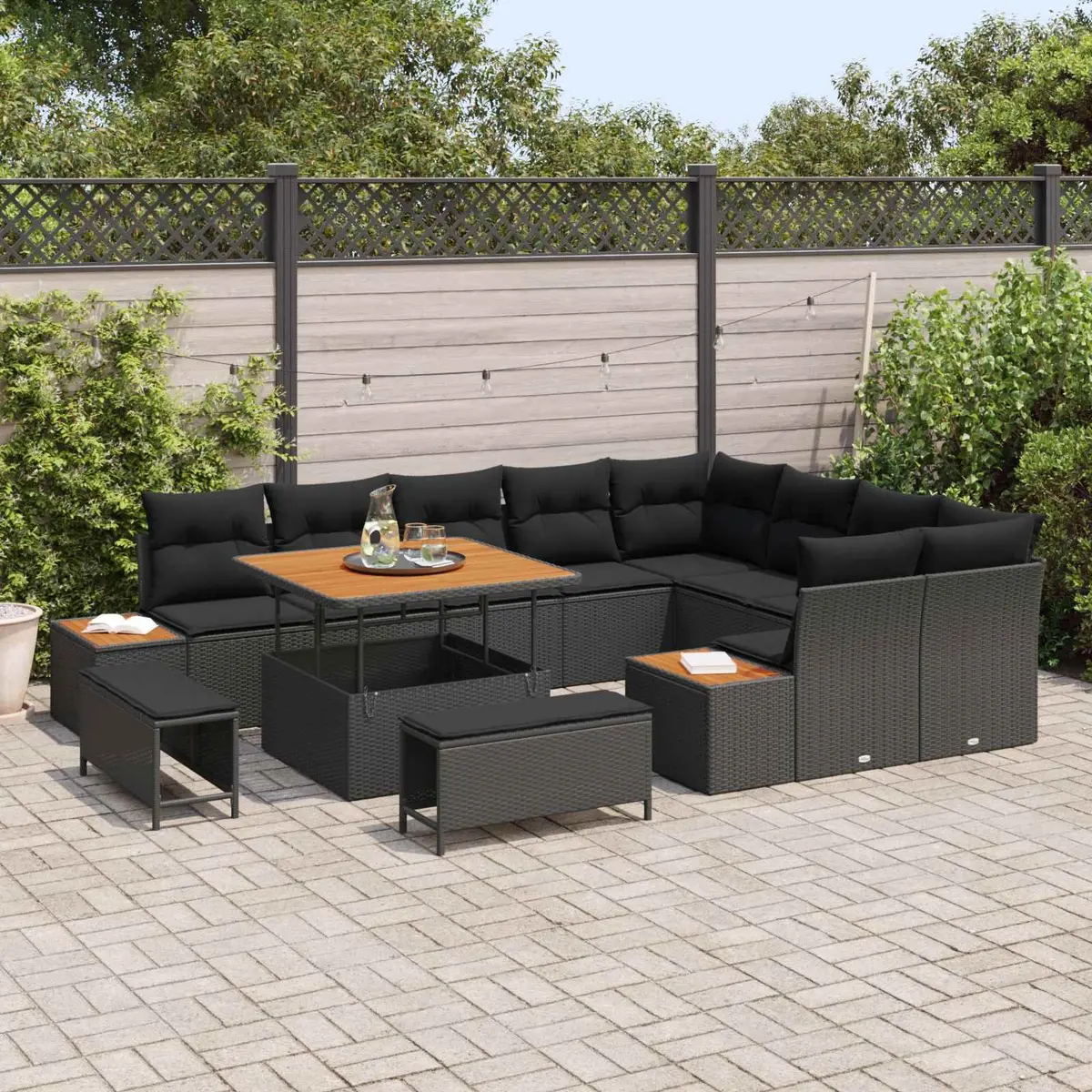 Garden Sofa Set 12 Piece Outdoor Seating with Adjustable Table Black