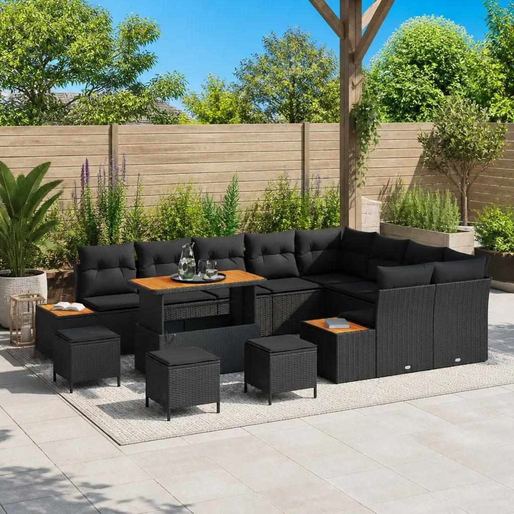 Outdoor Garden Sofa Set 13 Pieces Black Modular Patio Furniture with Adjustable Tabletop