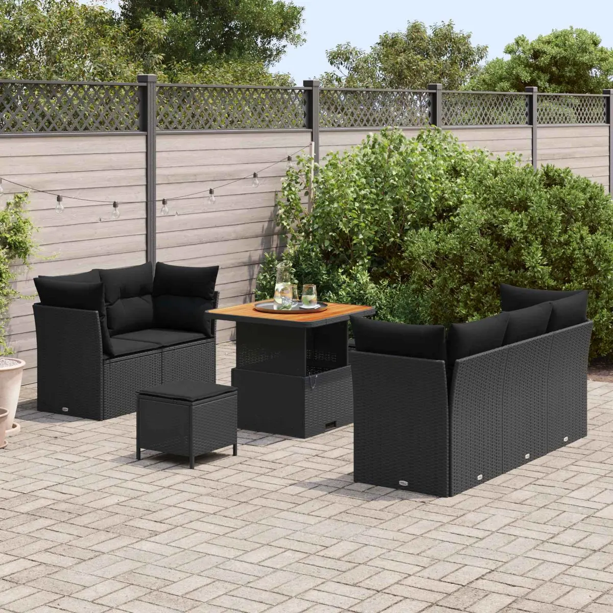 Outdoor Garden Sofa Set 8 Pieces Modular Black Poly Rattan Steel Frame