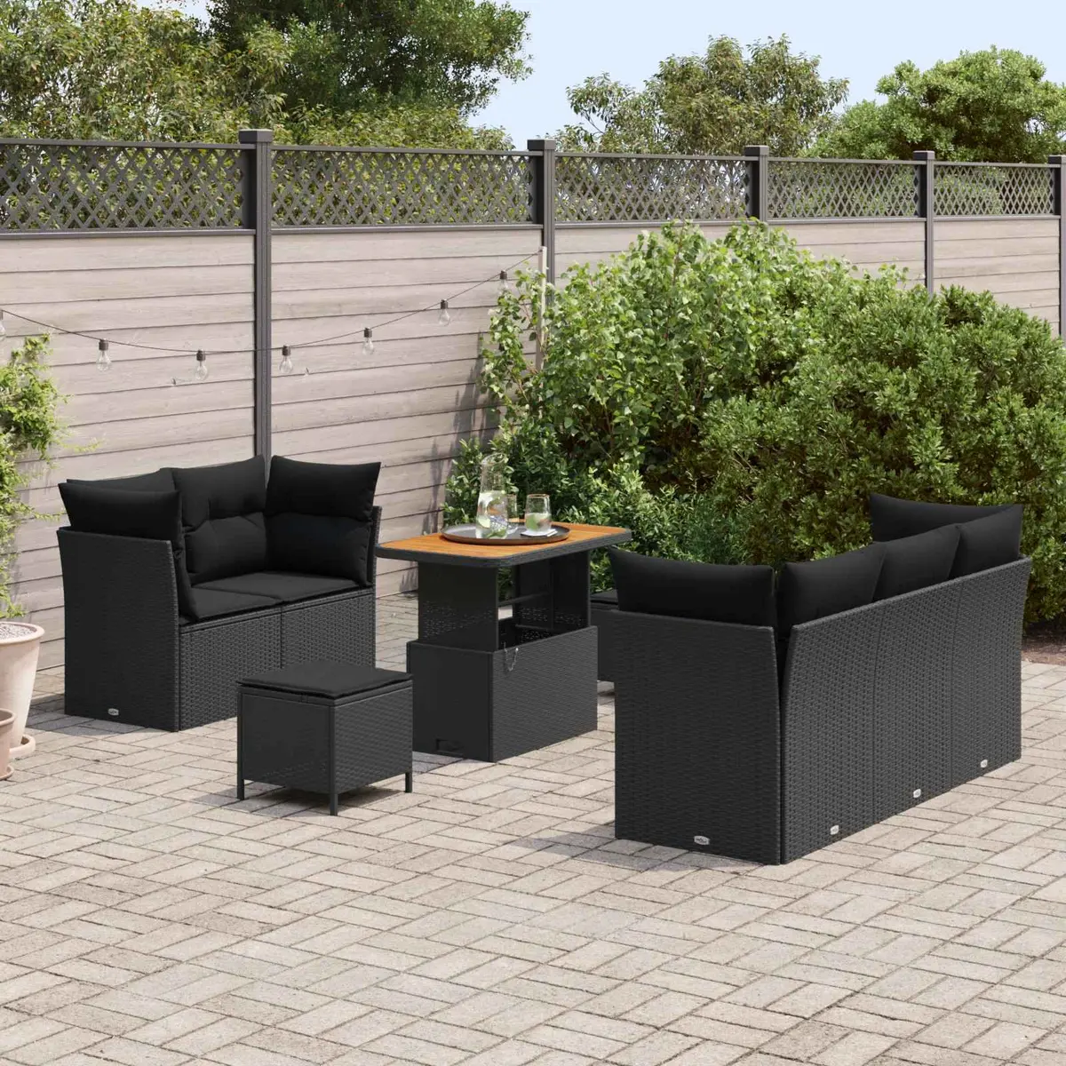 Outdoor Garden Sofa Set 8 Pieces Black Poly Rattan Steel Modular Patio Furniture