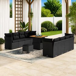 Outdoor Garden Sofa Set 11 Piece Modular Patio Seating Black Poly Rattan