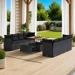 Outdoor Garden Sofa Set 11 Piece Modular Black Poly Rattan Patio Seating