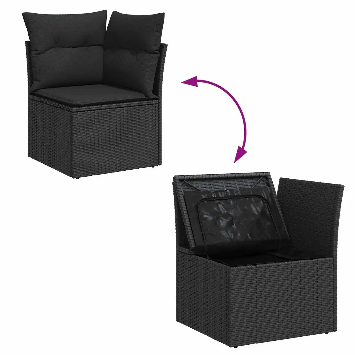Outdoor Garden Sofa Set 11 Piece Modular Black Poly Rattan with Height Adjustable Table and Soft Cushions