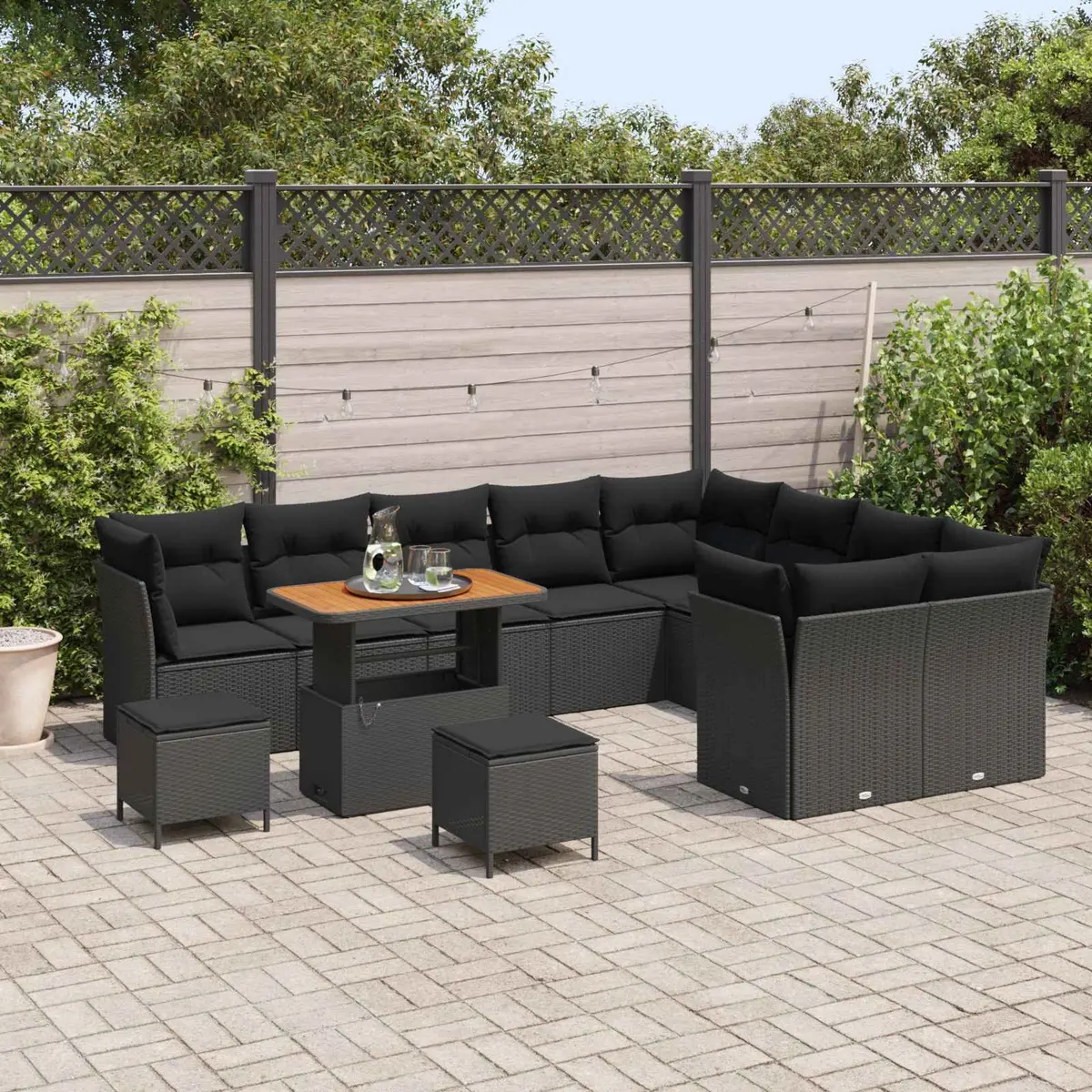 Modular Garden Sofa Set 12 Pieces Outdoor Seating with Storage Cushions Black
