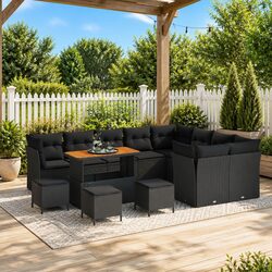 Garden Sofa Set 13 Piece Modular Outdoor Seating with Storage Cushion Black