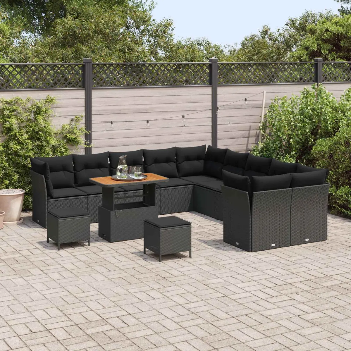 Black Modular Sofa Set 13 Pieces Outdoor Furniture with Flexible Layout and Storage Cushions