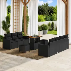 Modular Garden Sofa Set Outdoor Seating Poly Rattan Black with Cushion Storage