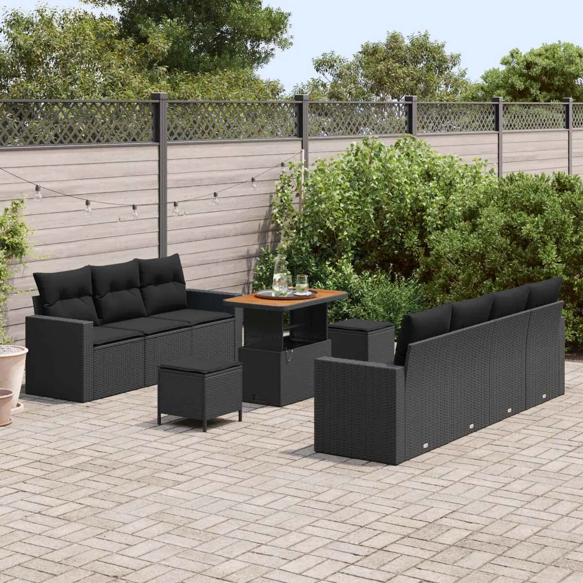 Modular Garden Sofa Set 10 Piece Outdoor Seating Poly Rattan Black with Cushion Storage