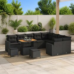 Modular Garden Sofa Set 13 Pieces Outdoor Patio Seating Black Poly Rattan