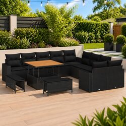 Modular Garden Sofa Set 17 Pieces Black Poly Rattan Outdoor Seating Patio