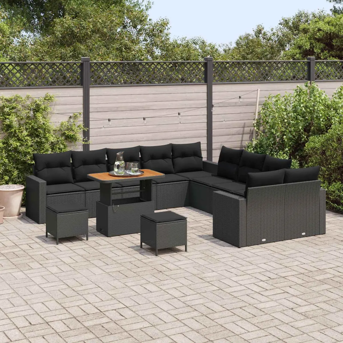 Modular Garden Sofa Set 17 Piece Outdoor Seating Poly Rattan Black with Cushions