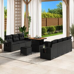 Modular Garden Sofa Set with Storage Benches Adjustable Acacia Wood Table Black