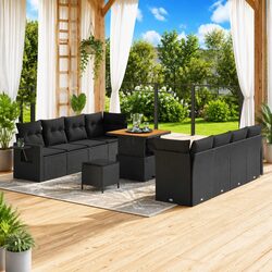 Outdoor Garden Sofa Set 11 Pieces Modular Poly Rattan Black Seating Furniture