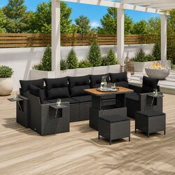 Outdoor Garden Sofa Set Modular Black Poly Rattan Patio Lounge Sectional Seating