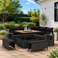 Outdoor Garden Sofa Set 9 Pcs Black Poly Rattan Modular Patio Seating Cushion