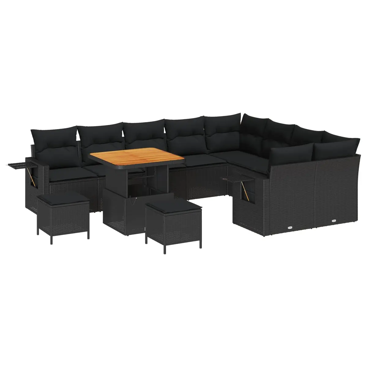 Modular Garden Sofa Set 12 Piece Outdoor Seating Black Poly Rattan Weather Resistant Cushions