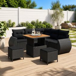 Outdoor Garden Sofa Set 8 Piece Modular Black Poly Rattan with Cushions