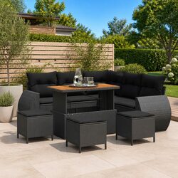Outdoor Garden Sofa Set 9 Pieces 8-Seater Modular Lounge Black Furniture