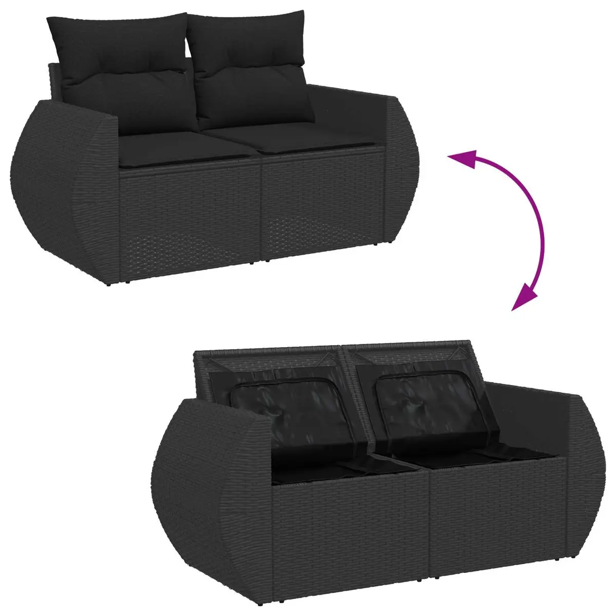 Outdoor Garden Sofa Set 9 Piece Black Poly Rattan Modular Seating with Cushions